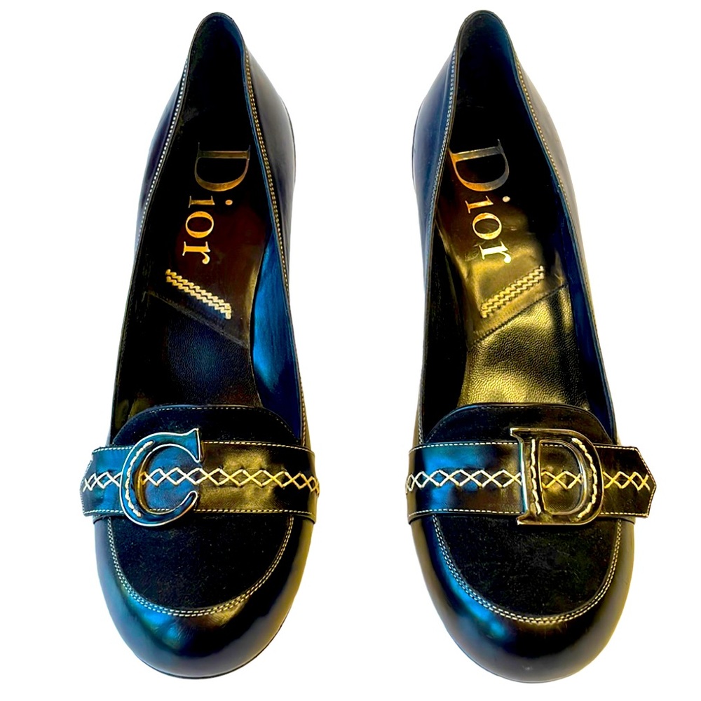 DIOR woman’s vintage black pumps with white stitching, size 38, VGC